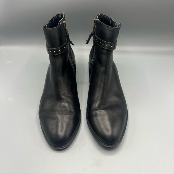 Lauren Ralph Lauren Shaw Black Leather Studded Buckle Heeled Ankle Booties - Picture 3 of 9